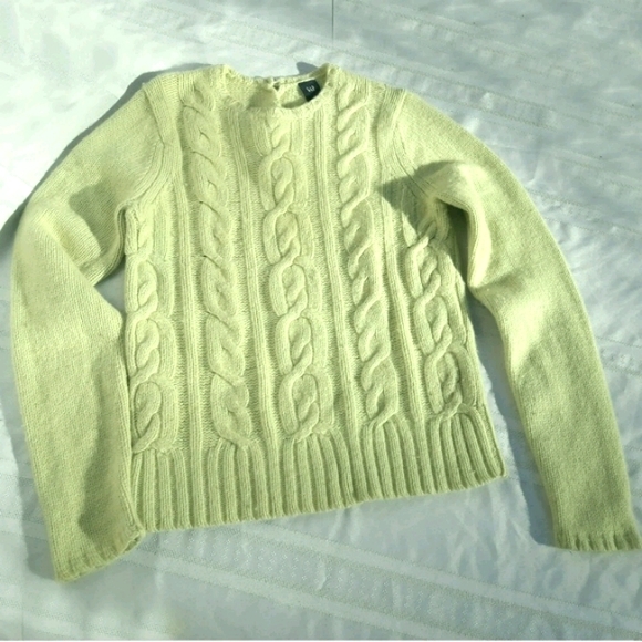 Cashmere Wool Angora Sweater Cable Knit Lt Green S - Picture 8 of 17